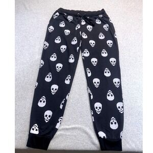 Coco Limon Skull Print Joggers Womens XL Black White Gothic Grunge Sweatpants
